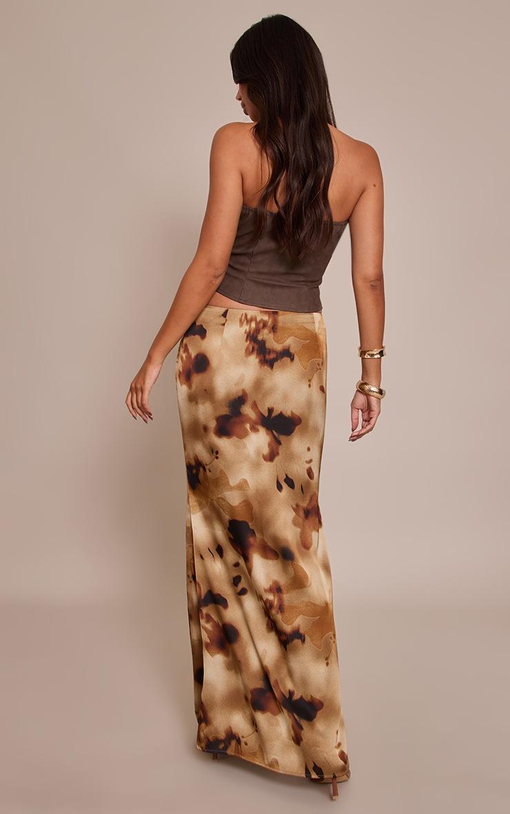 Pretty Little Thing Brown Floral Abstract Print Satin Low Rise Maxi Skirt
