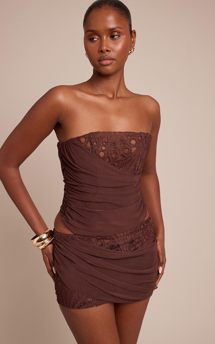 Pretty Little Thing Brown Floral Lace Drape Detail Corset