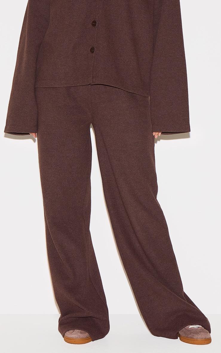 Pretty Little Thing Brown Heavy Brushed Rib Slouchy Wide Leg Pants