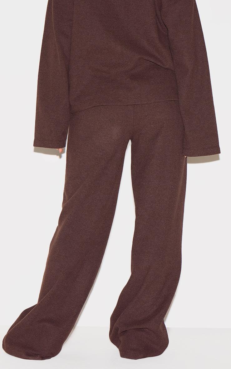 Pretty Little Thing Brown Heavy Brushed Rib Slouchy Wide Leg Pants