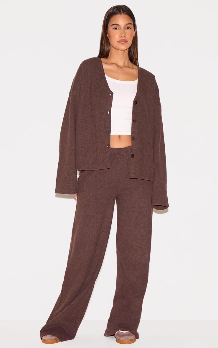 Pretty Little Thing Brown Heavy Brushed Rib Slouchy Wide Leg Pants