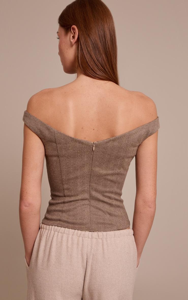 Pretty Little Thing Brown Herringbone Fitted Long Top