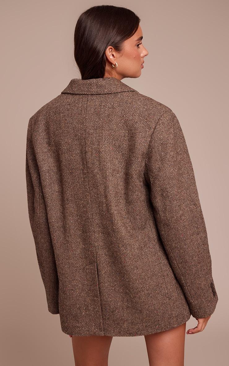 Pretty Little Thing Brown Herringbone Grandad Oversized Blazer