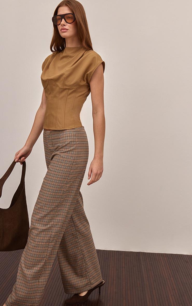 Pretty Little Thing Brown Herringbone Wide Leg Pants