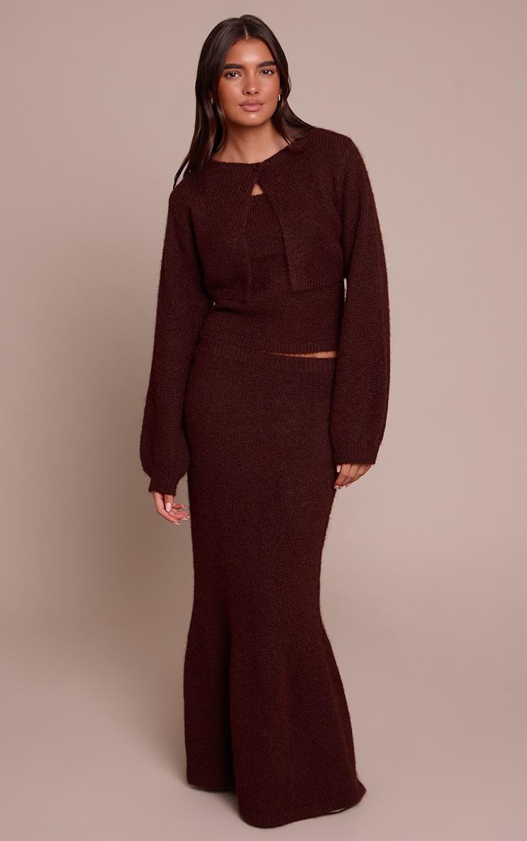 Pretty Little Thing Brown Knitted Extreme Cropped Cardigan