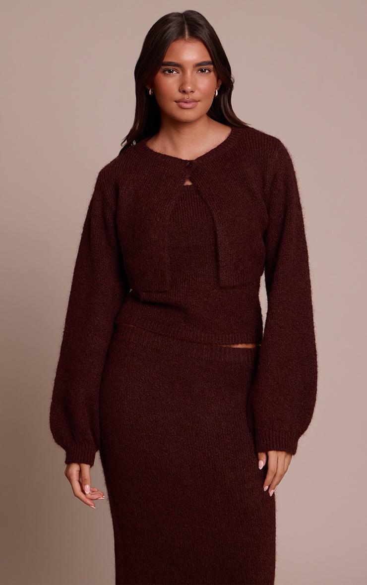 Pretty Little Thing Brown Knitted Extreme Cropped Cardigan
