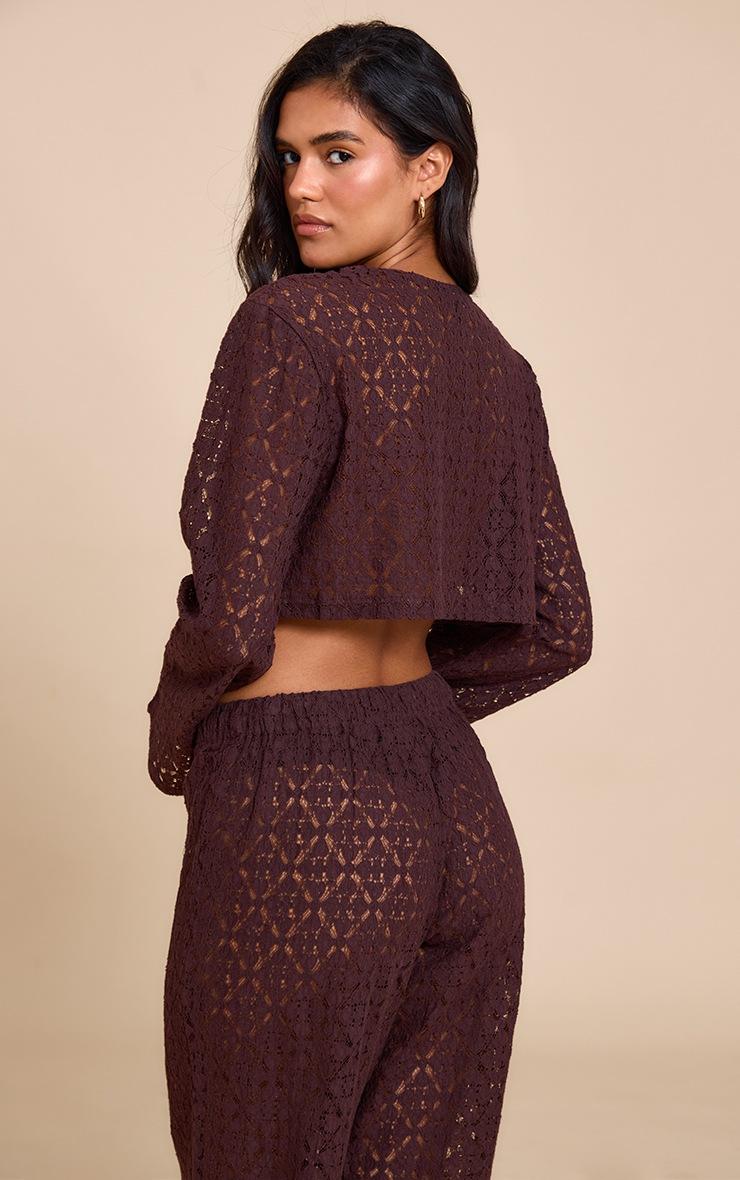 Pretty Little Thing Brown Lace Button Detail Crop Top