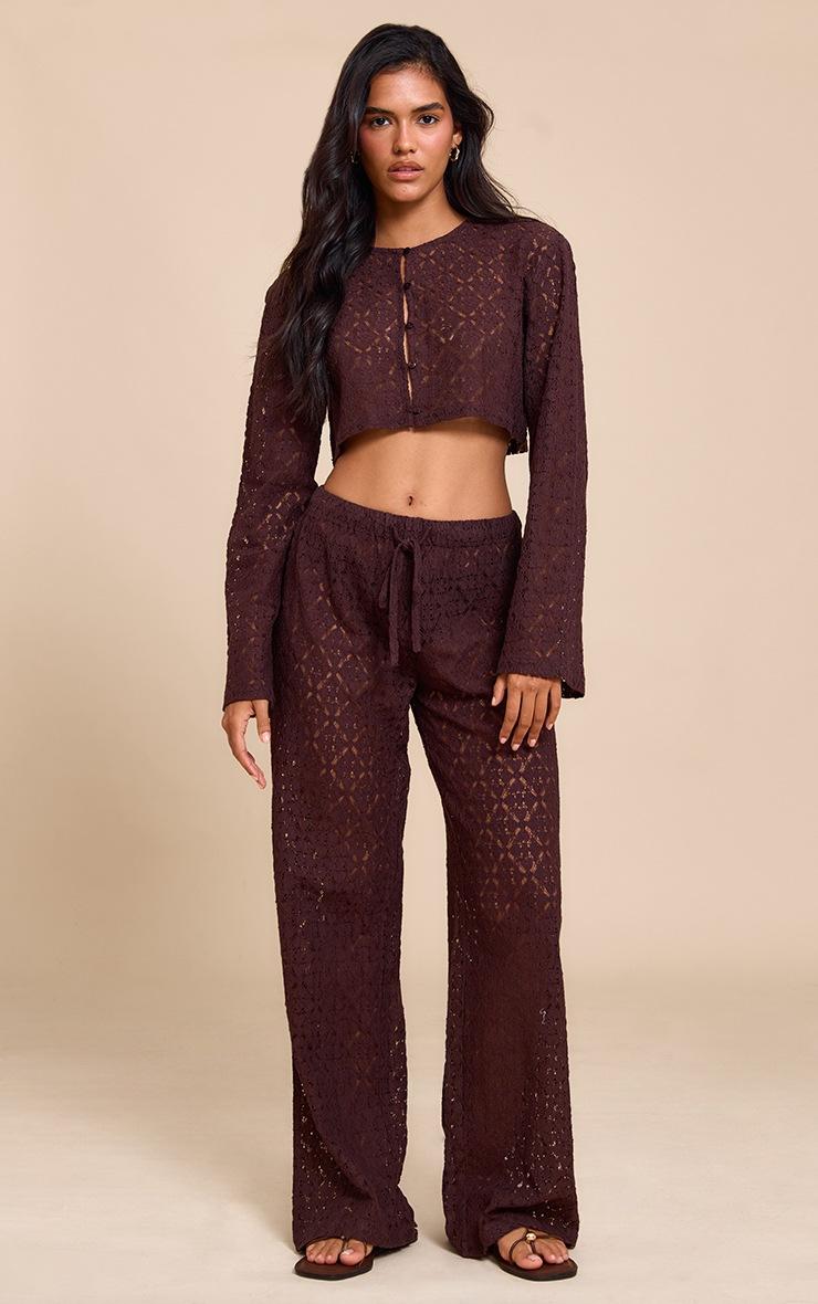 Pretty Little Thing Brown Lace Button Detail Crop Top