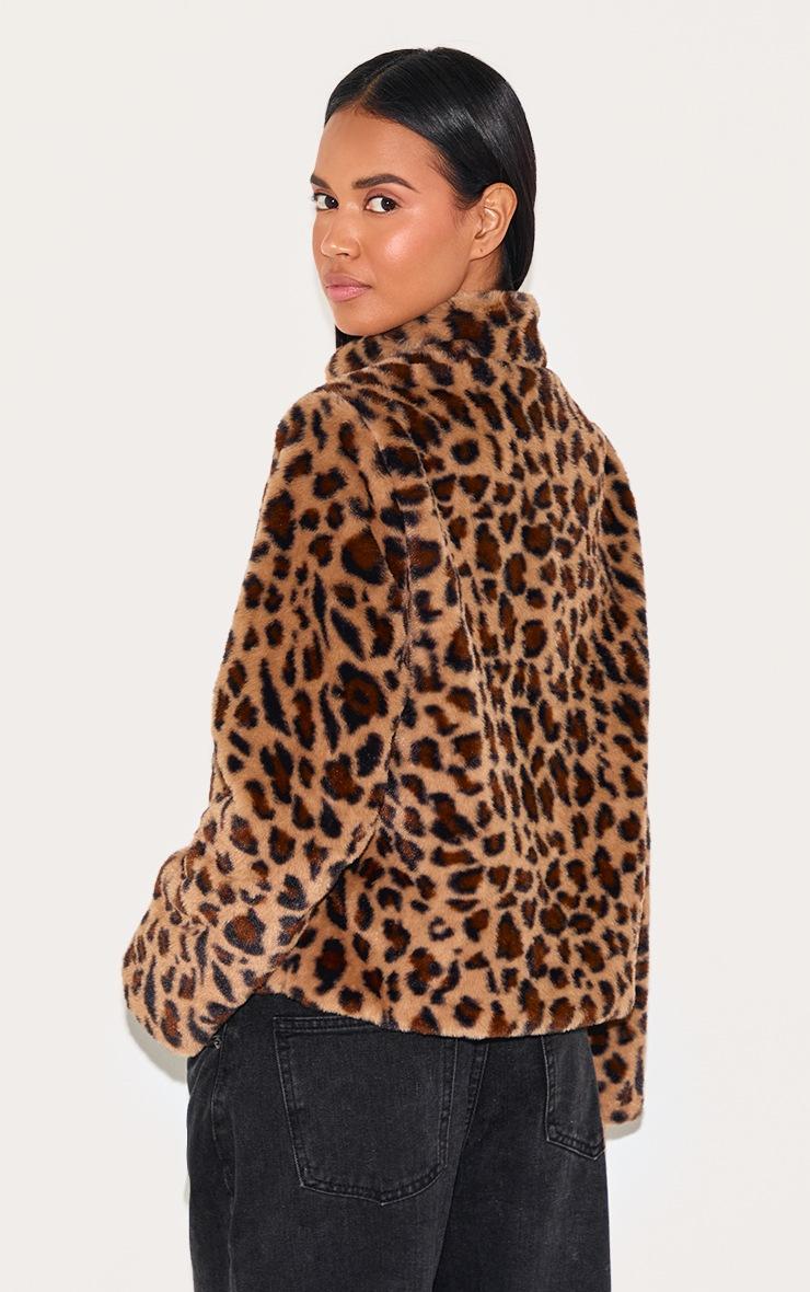 Pretty Little Thing Brown Leopard Fleece Zip Up Jacket