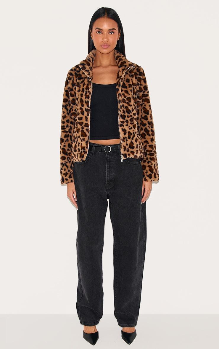 Pretty Little Thing Brown Leopard Fleece Zip Up Jacket