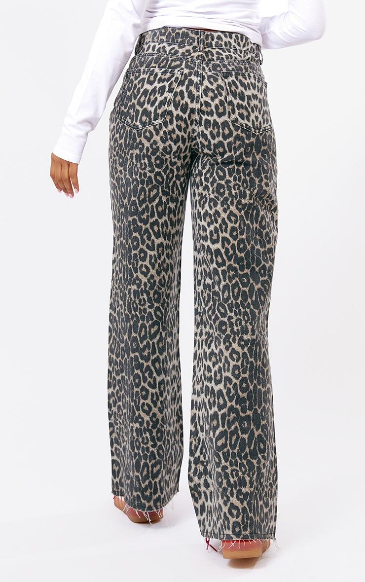 Pretty Little Thing Brown Leopard Print Denim Wide Leg Denim Jean