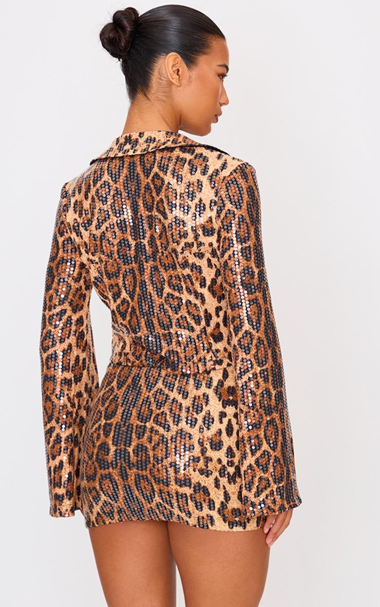 Pretty Little Thing Brown Leopard Print Sequin Tie Front Detail Long Sleeve Shirt