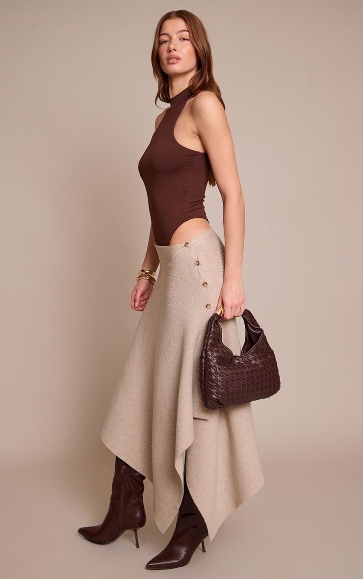 Pretty Little Thing Brown Modal High Neck Racer Bodysuit