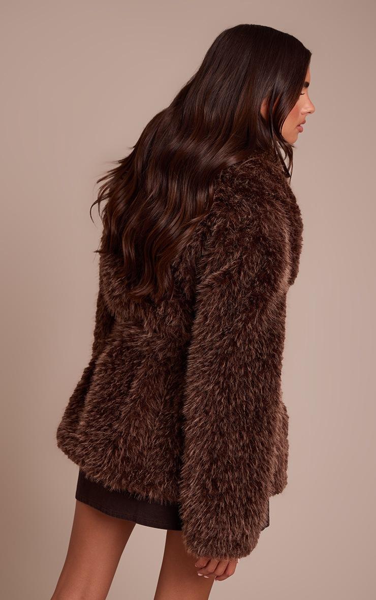 Pretty Little Thing Brown Oversized Collar Faux Fur Coat