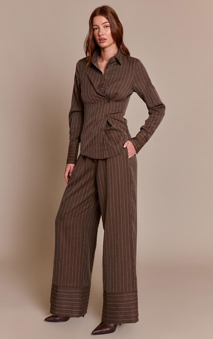 Pretty Little Thing Brown Pinstripe Woven Drawstring Pants