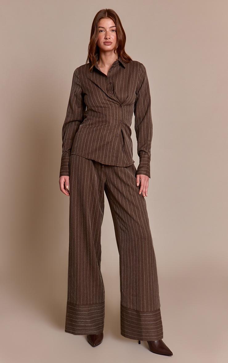 Pretty Little Thing Brown Pinstripe Woven Drawstring Pants