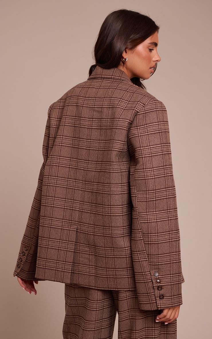 Pretty Little Thing Brown Premium Woven Twill Checked Oversized Blazer