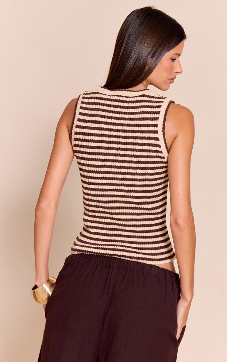 Pretty Little Thing Brown Scooped Neck Striped Rib Knit Vest