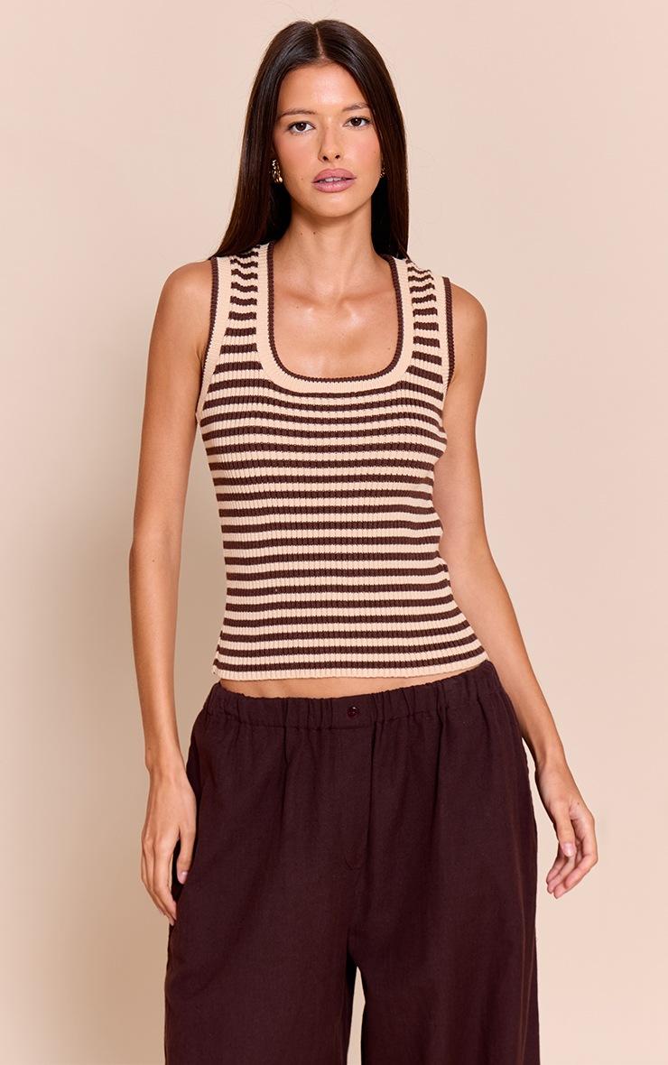 Pretty Little Thing Brown Scooped Neck Striped Rib Knit Vest