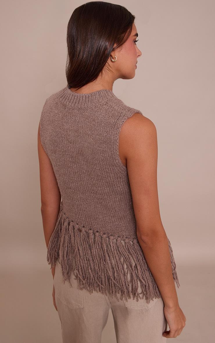 Pretty Little Thing Brown Sleeveless Fringe Detail Sweater