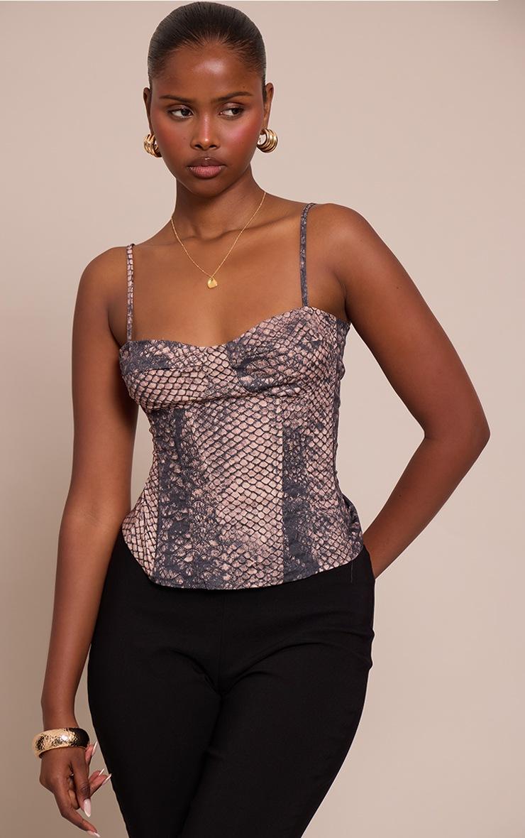 Pretty Little Thing Brown Snake Print Structured Corset Top