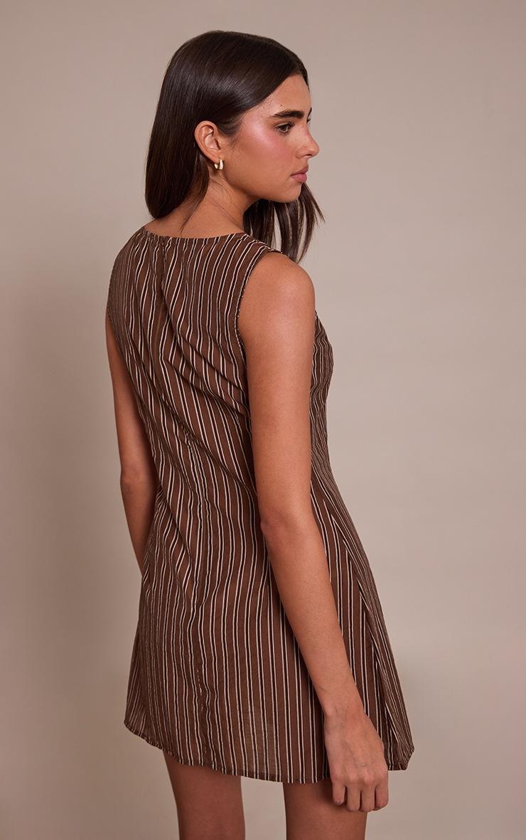 Pretty Little Thing Brown Striped Boat Neck Shift Dress