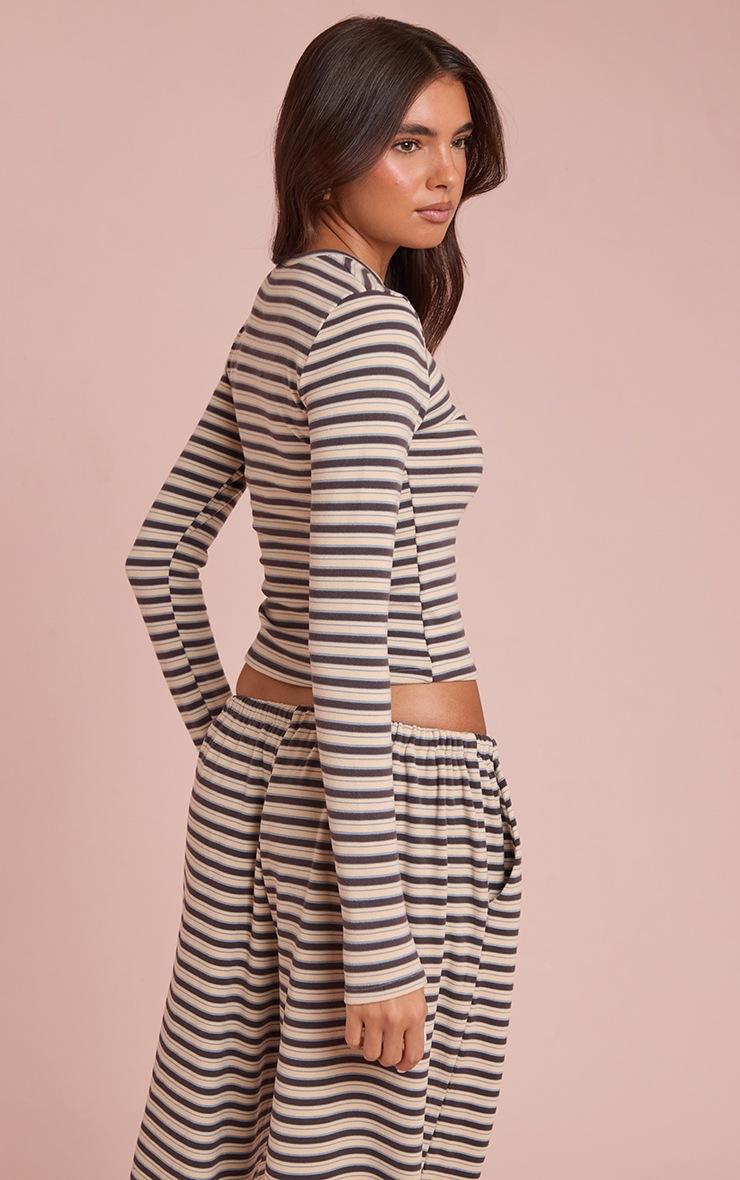 Pretty Little Thing Brown Striped Soft Fleece Long Sleeve Top