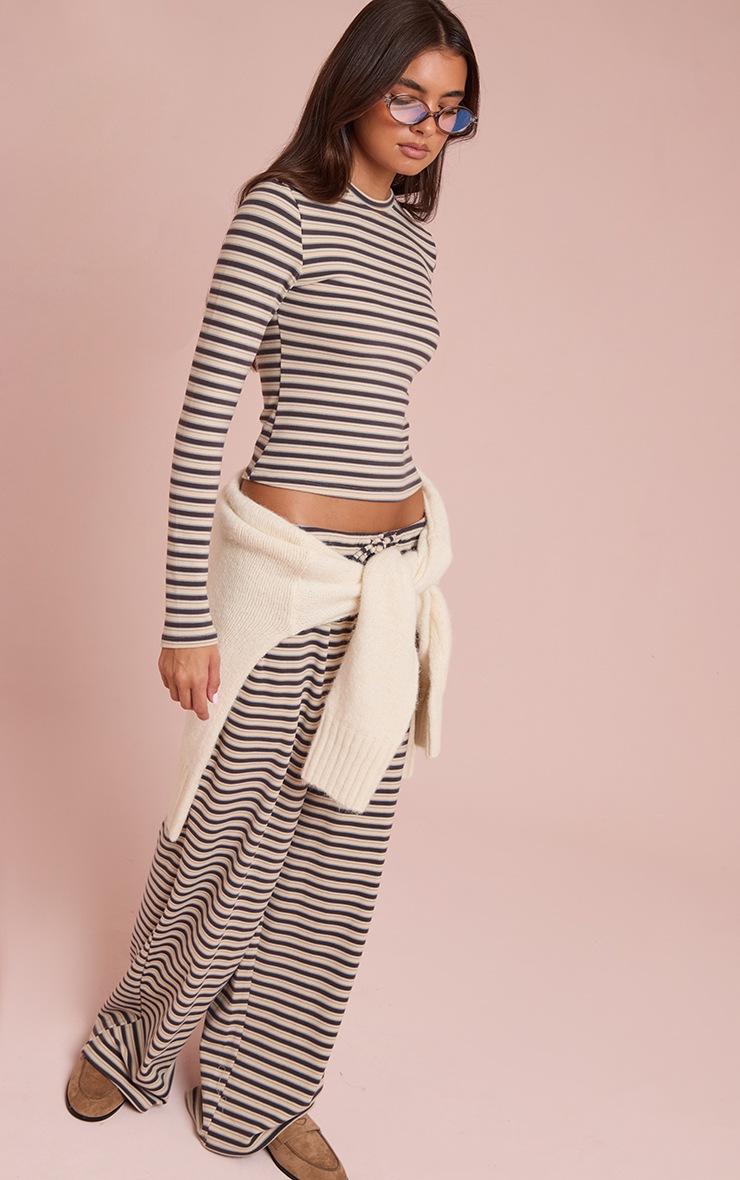 Pretty Little Thing Brown Striped Soft Fleece Long Sleeve Top