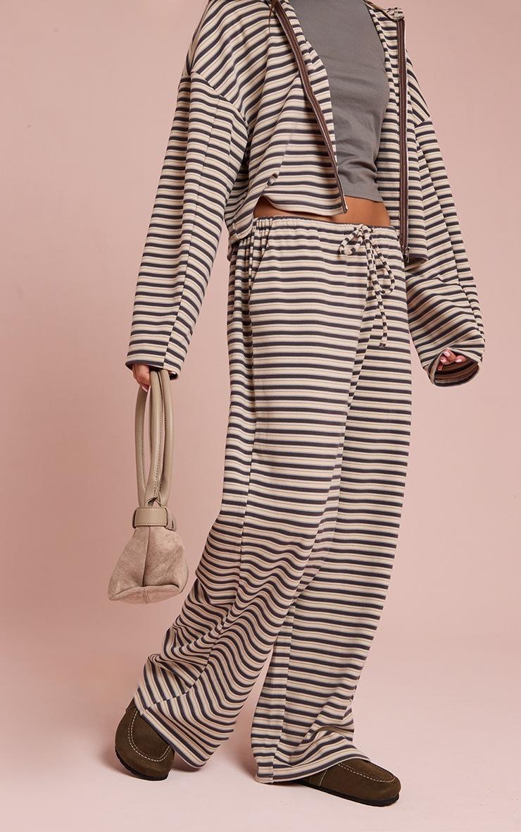 Pretty Little Thing Brown Striped Soft Fleece Straight Leg Sweatpants