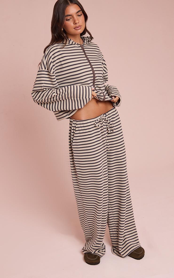 Pretty Little Thing Brown Striped Soft Fleece Straight Leg Sweatpants