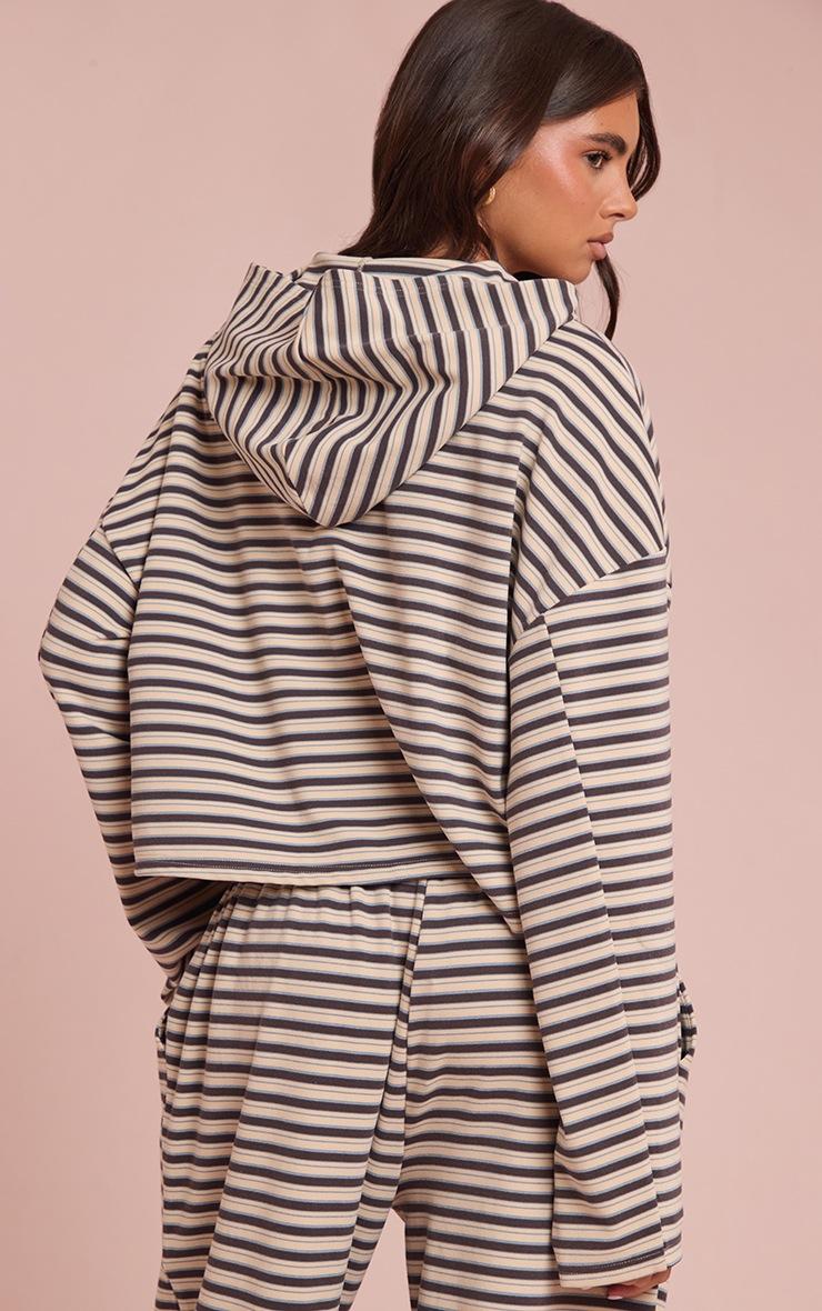 Pretty Little Thing Brown Striped Soft Fleece Zip Up Hoodie