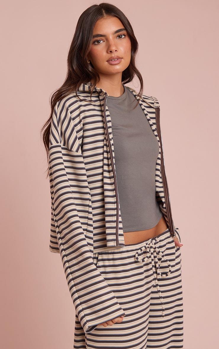 Pretty Little Thing Brown Striped Soft Fleece Zip Up Hoodie