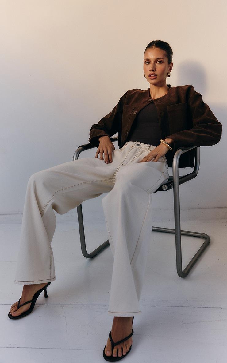 Pretty Little Thing Brown Suede Look Boxy Button Up Jacket