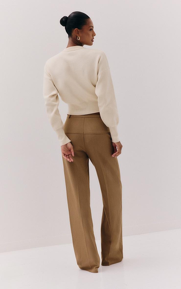 Pretty Little Thing Brown Tailored Thick Belted Waistband Detail Wide Leg Pants