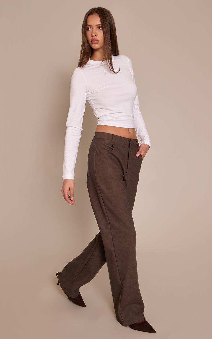 Pretty Little Thing Brown Textured Faux Leather Straight Leg Pants
