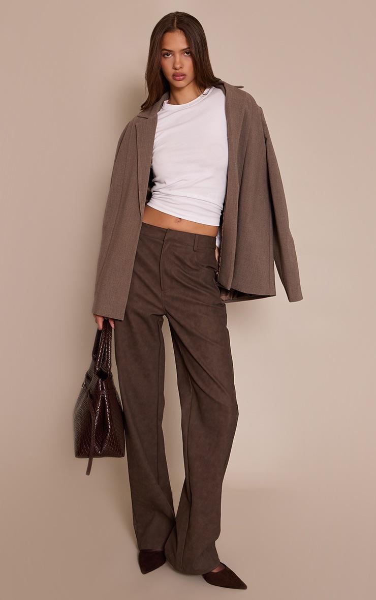 Pretty Little Thing Brown Textured Faux Leather Straight Leg Pants