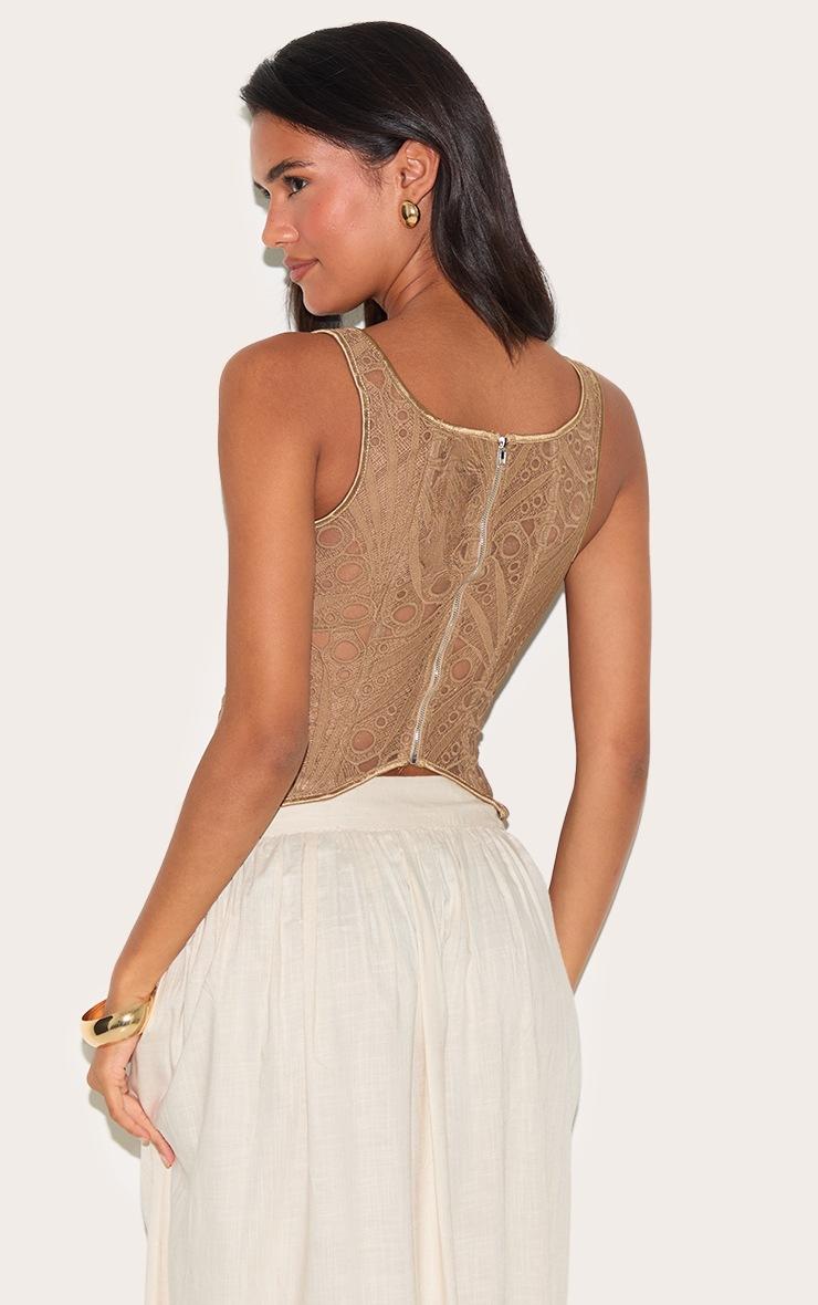 Pretty Little Thing Brown Textured Sheer Floral Square Neck Corset