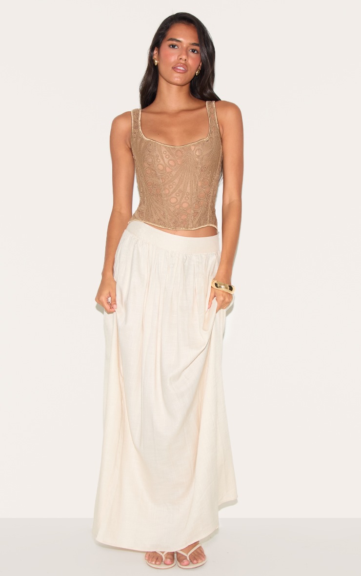 Pretty Little Thing Brown Textured Sheer Floral Square Neck Corset