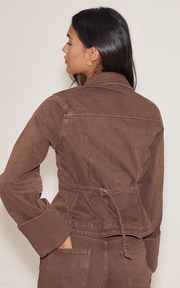 Pretty Little Thing Brown Turn Up Cuff Cinched Back Denim Jacket