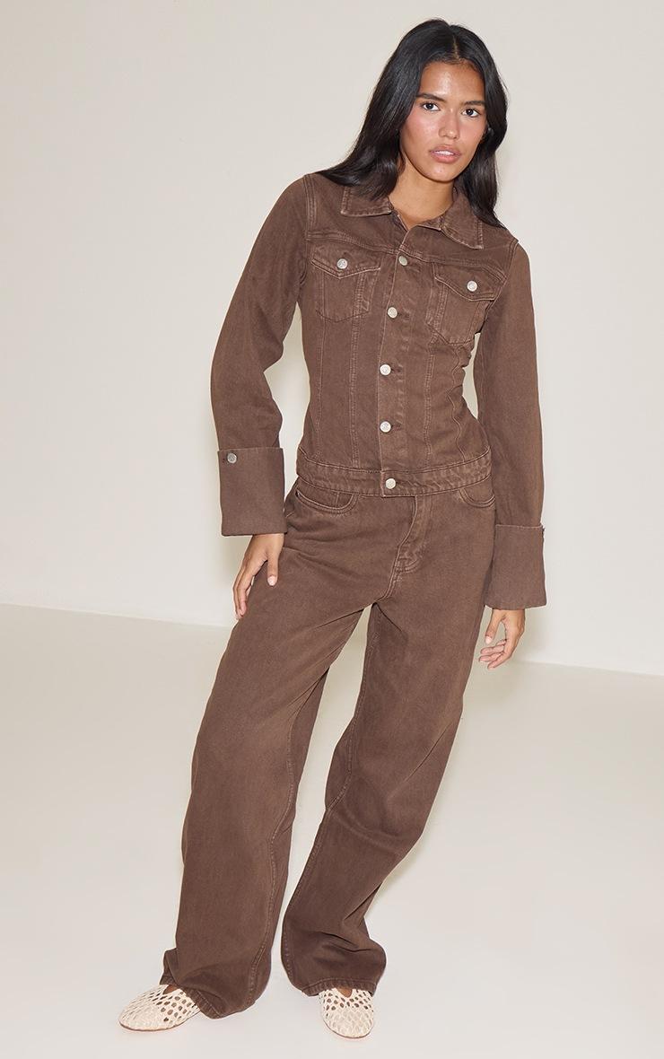 Pretty Little Thing Brown Turn Up Cuff Cinched Back Denim Jacket