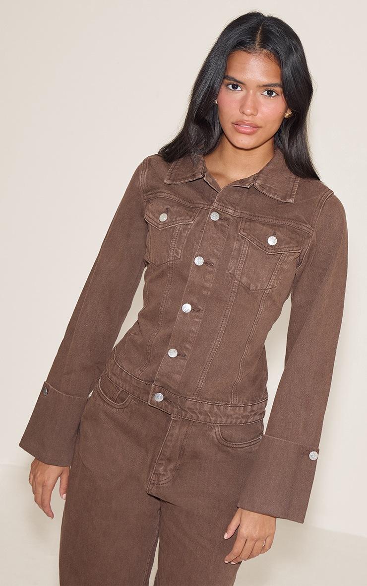 Pretty Little Thing Brown Turn Up Cuff Cinched Back Denim Jacket