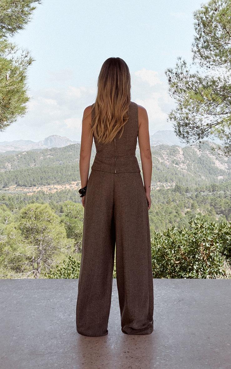 Pretty Little Thing Brown Tweed Tailored Woven Wide Leg Pants