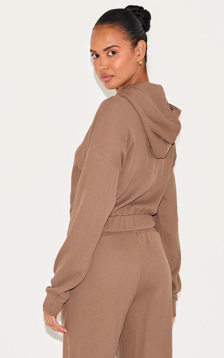 Pretty Little Thing Brown Waffle Zip Up Cropped Hoodie