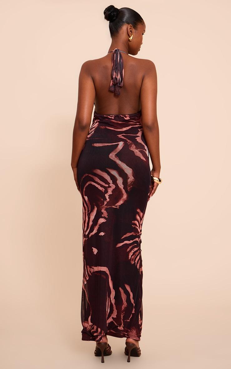Pretty Little Thing Brown Zebra Print Halterneck Maxi Dress