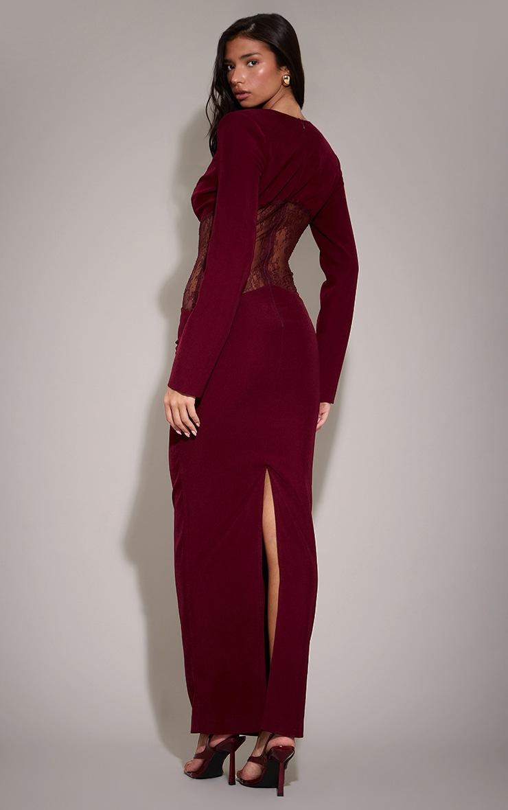 Pretty Little Thing Burgandy Lace Cut Out Detail Maxi Dress