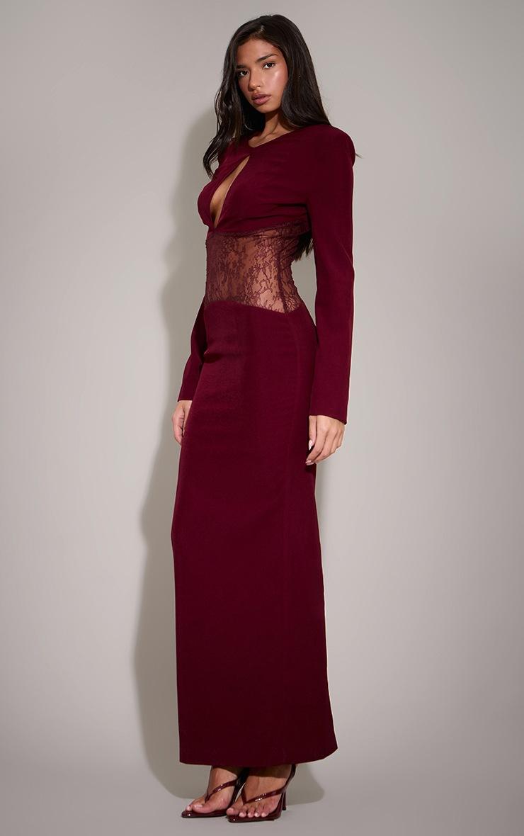 Pretty Little Thing Burgandy Lace Cut Out Detail Maxi Dress