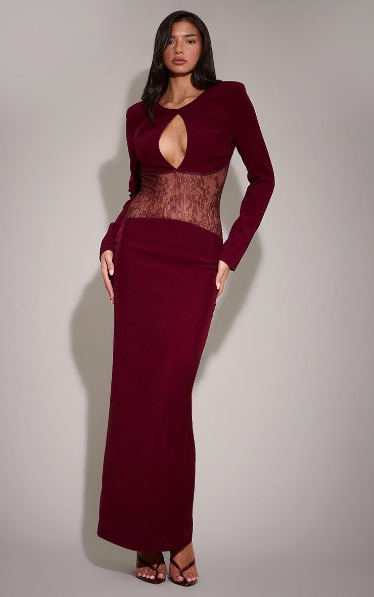 Pretty Little Thing Burgandy Lace Cut Out Detail Maxi Dress