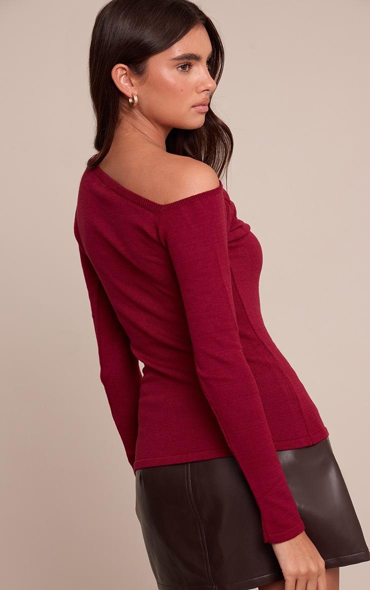 Pretty Little Thing Burgundy Asymmetric Knitted Top