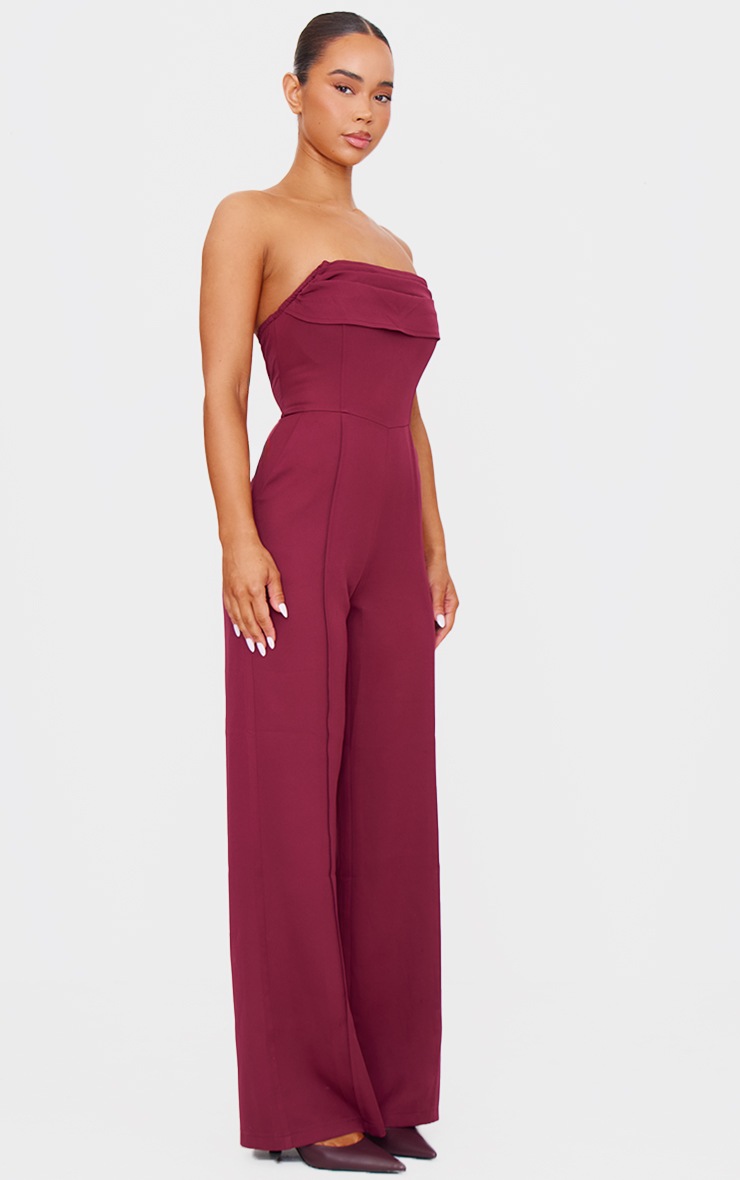 Pretty Little Thing Burgundy Bandeau Cowl Neck Pocket Detailed Jumpsuit