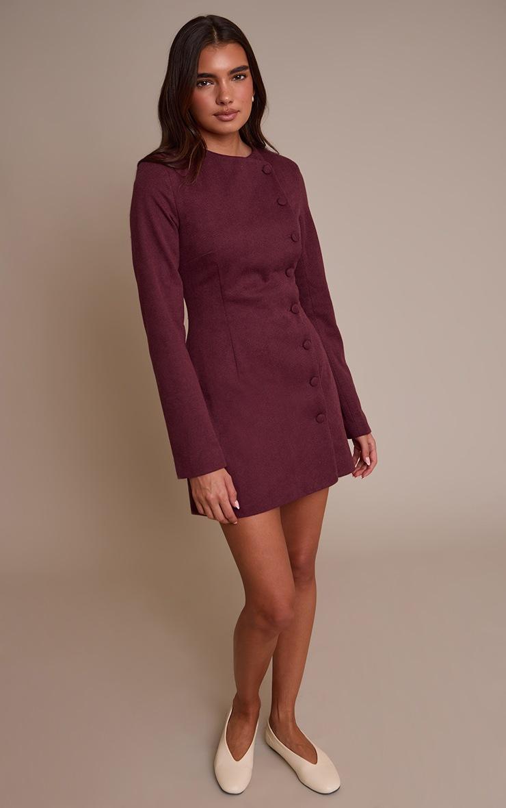Pretty Little Thing Burgundy Boucle Button Down Blazer Dress